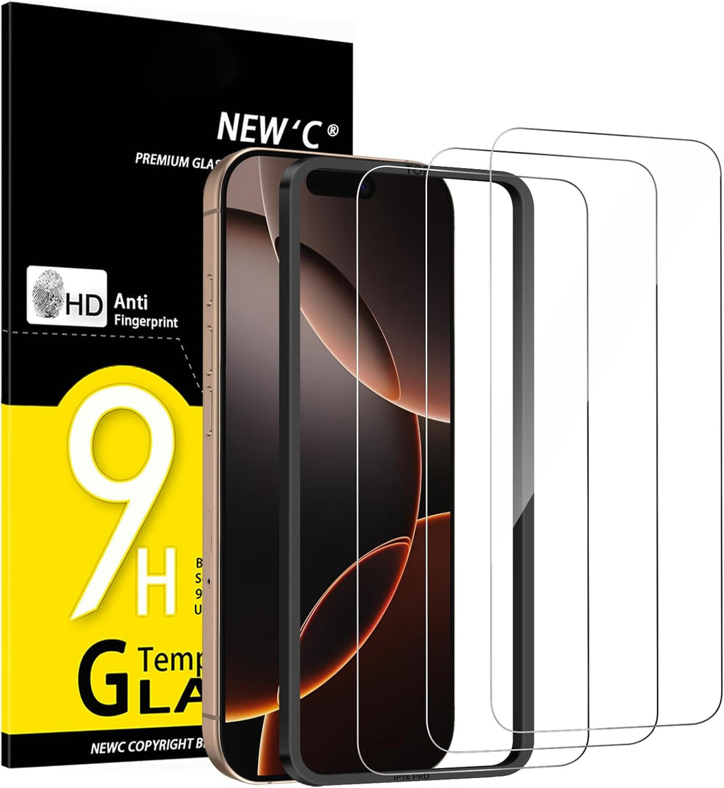 NEW'C 3 Pack Designed for Iphone 17, 17 Pro, Iphone 16 Pro Screen Protector (6.3 Inches), Enhanced Tempered Glass Protection with Easy Installation Tool Included,Case Friendly Ultra Resistant