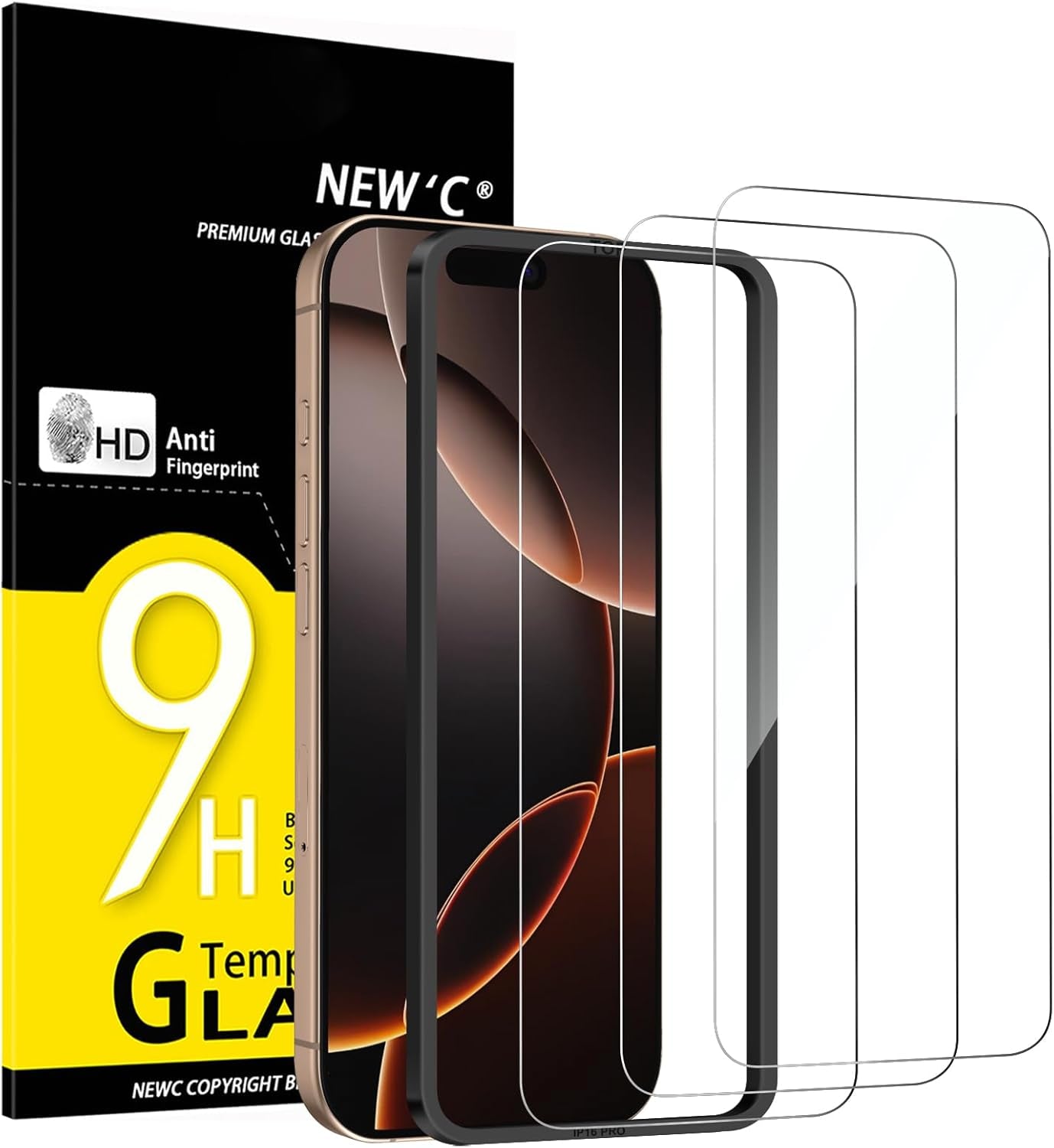 NEW'C 3 Pack Designed for Iphone 17, 17 Pro, Iphone 16 Pro Screen Protector (6.3 Inches), Enhanced Tempered Glass Protection with Easy Installation Tool Included,Case Friendly Ultra Resistant