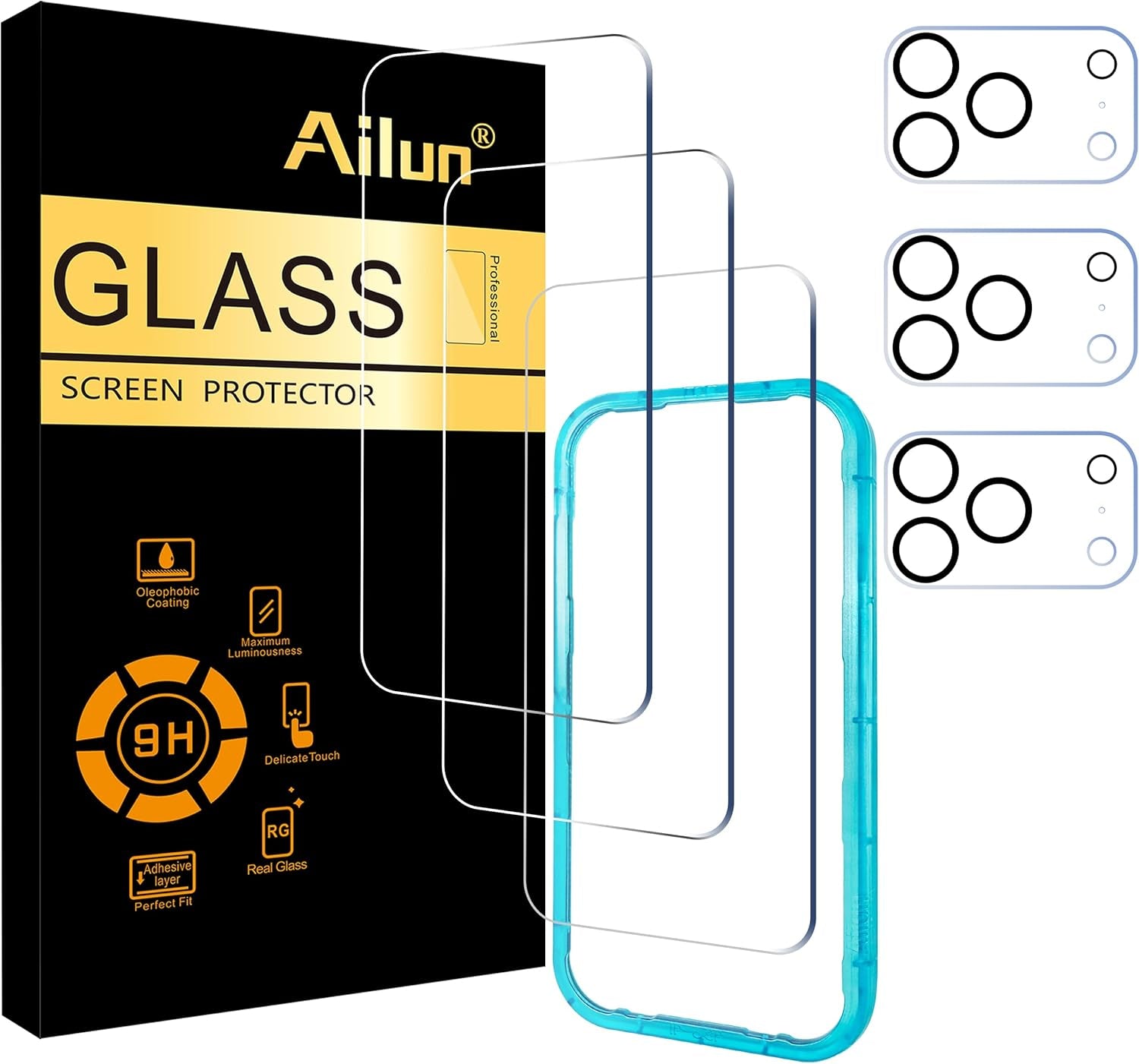 Ailun 3 Pack Screen Protector for Iphone 17 Pro Max [6.9 Inch] + 3 Pack Camera Lens Protector with Installation Frame,Dynamic Island Compatible,Case Friendly[Not for Iphone 17/17 Pro/Iphone Air]
