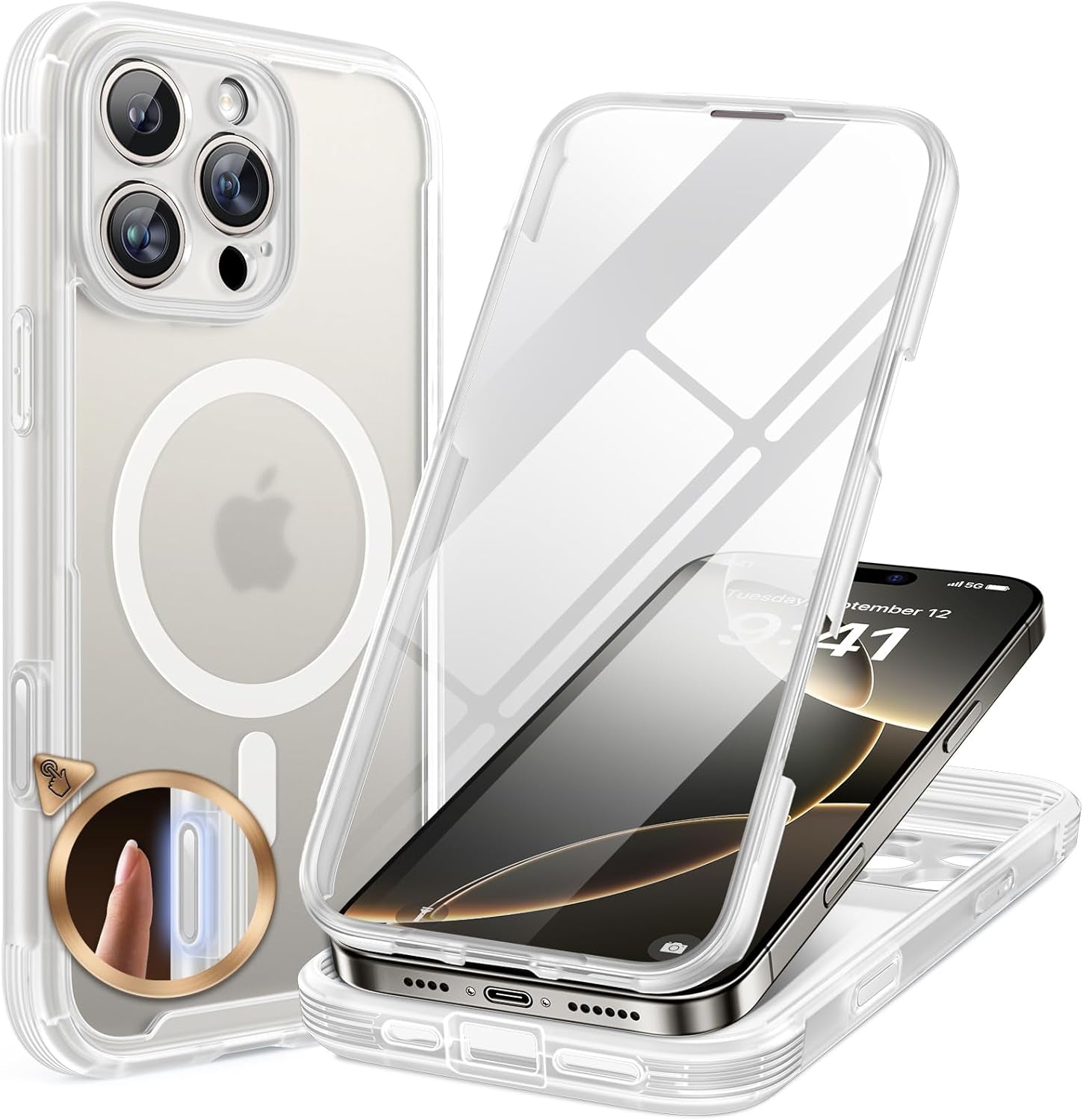 Miracase for Iphone 17 Pro Max Case 6.9" Full-Body Phone Case with Built-In Glass Screen Protector& Full Camera Protector, Camera Control [Magnetic with Magsafe] Drop Proof 17 Promax Cover, Black