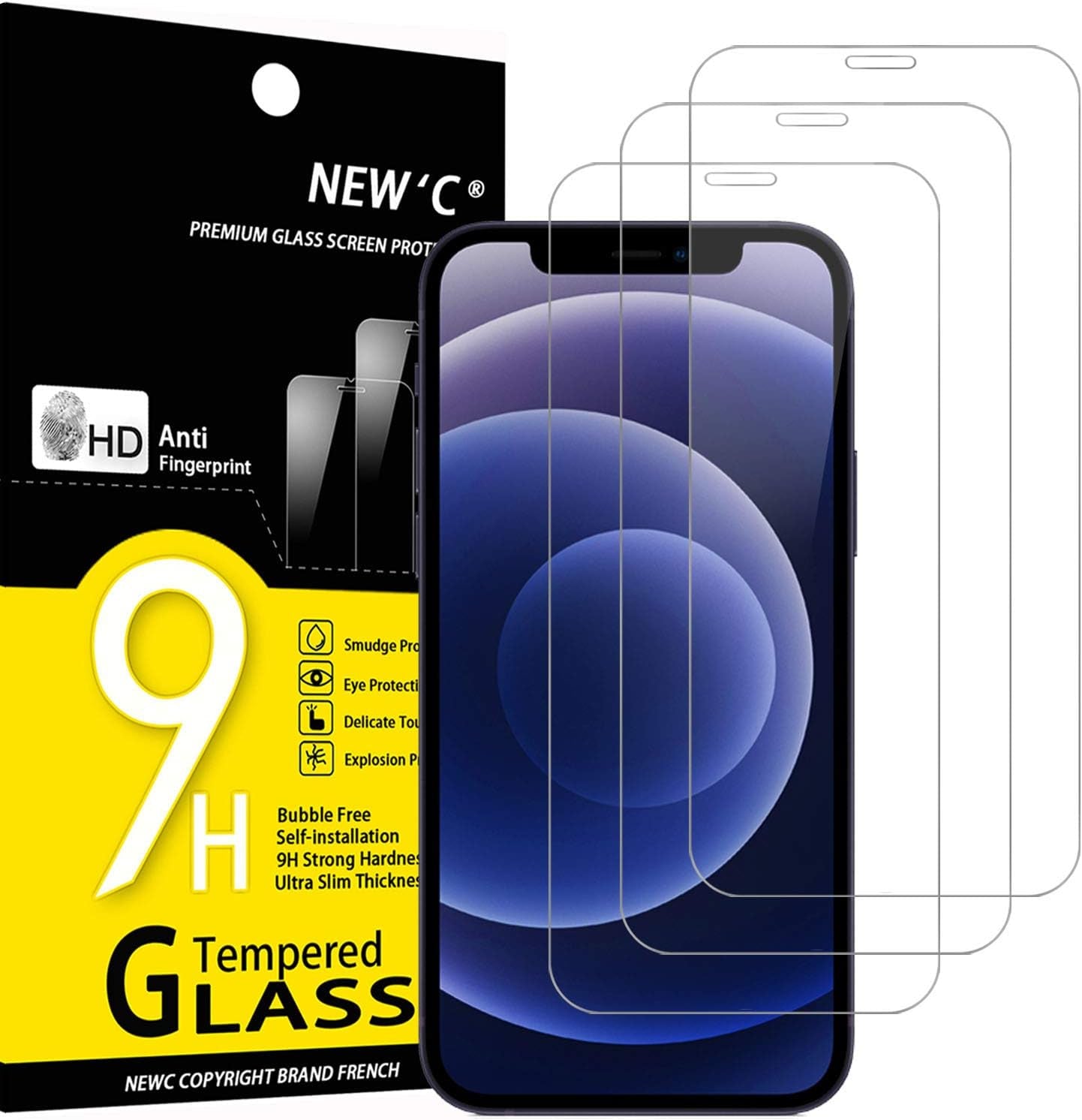 NEW'C 3 Pack Designed for Iphone 17, 17 Pro, Iphone 16 Pro Screen Protector (6.3 Inches), Enhanced Tempered Glass Protection with Easy Installation Tool Included,Case Friendly Ultra Resistant