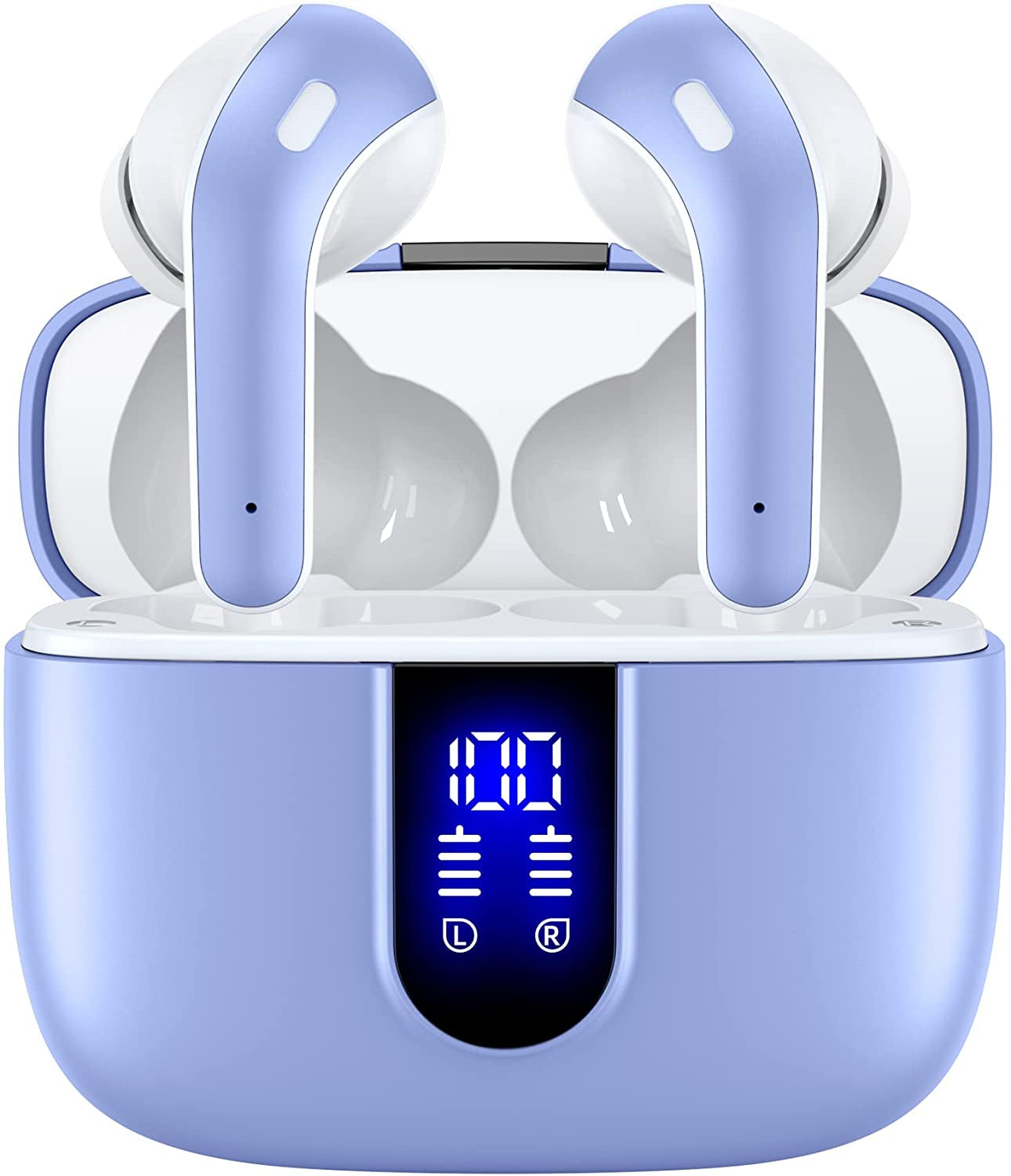 TAGRY Bluetooth Headphones True Wireless Earbuds 60H Playback LED Power Display Earphones with Wireless Charging Case IPX5 Waterproof In-Ear Ear Buds with Mic for TV Smart Phone Laptop Computer Sports