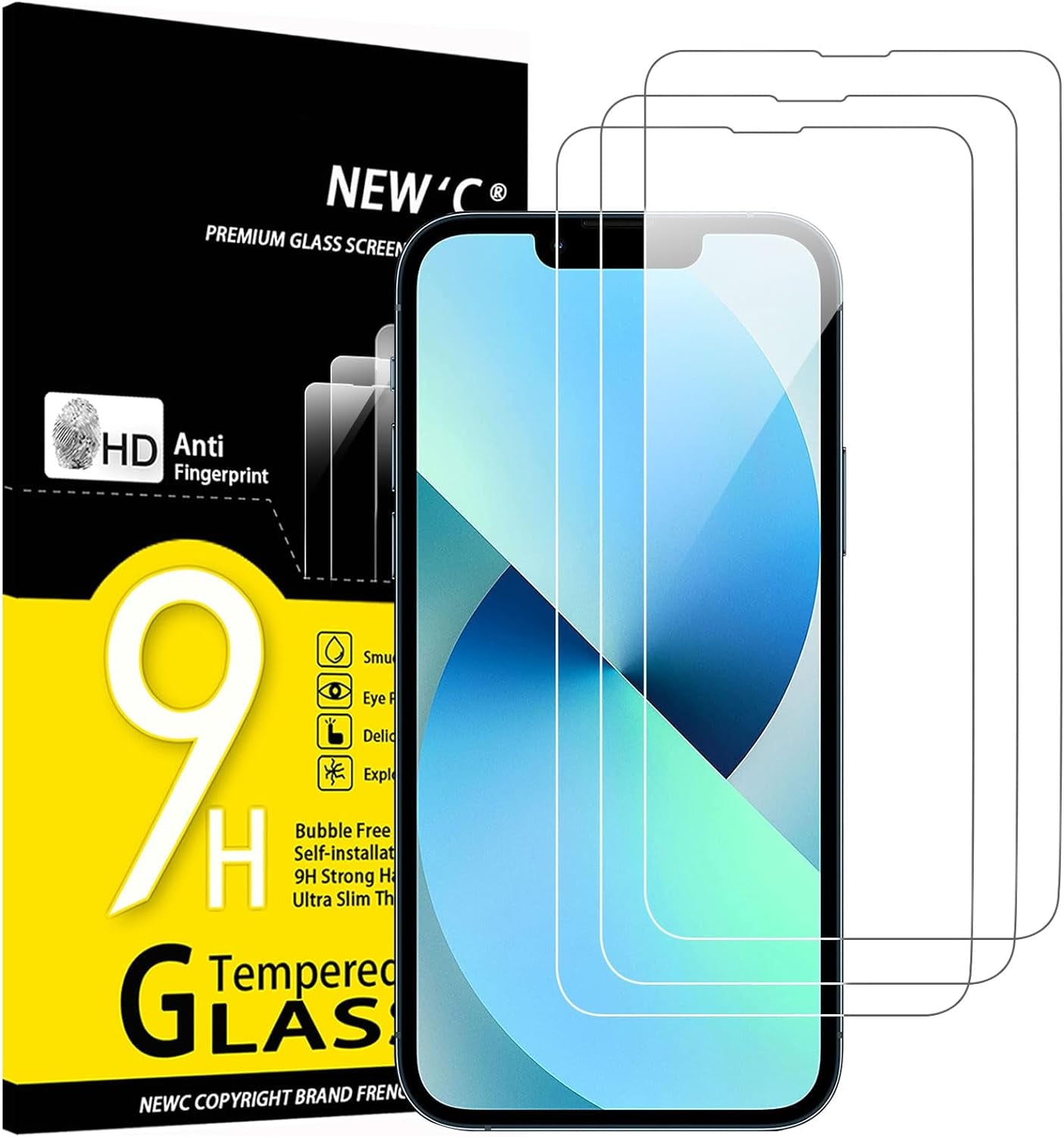 NEW'C 3 Pack Designed for Iphone 17, 17 Pro, Iphone 16 Pro Screen Protector (6.3 Inches), Enhanced Tempered Glass Protection with Easy Installation Tool Included,Case Friendly Ultra Resistant