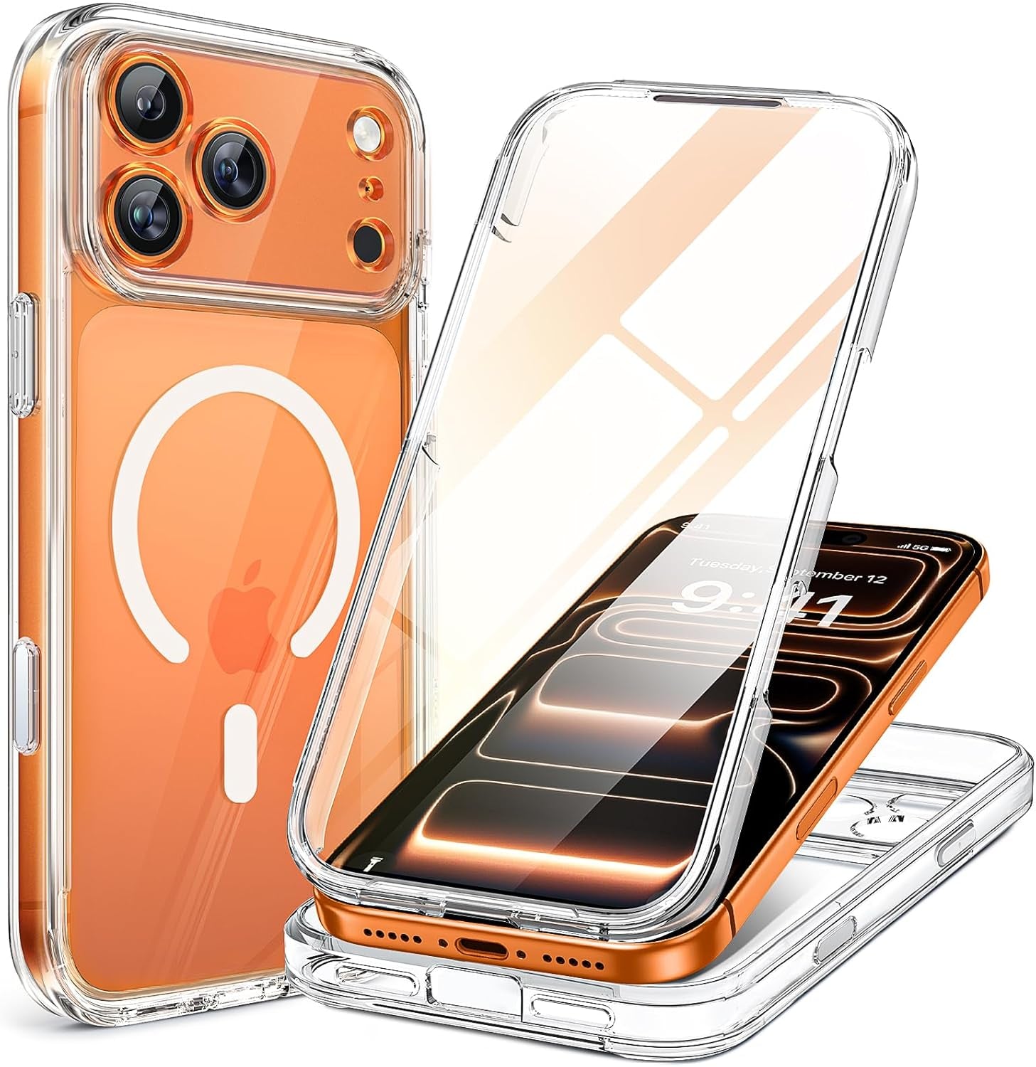 Miracase for Iphone 17 Pro Max Case 6.9" Full-Body Phone Case with Built-In Glass Screen Protector& Full Camera Protector, Camera Control [Magnetic with Magsafe] Drop Proof 17 Promax Cover, Black