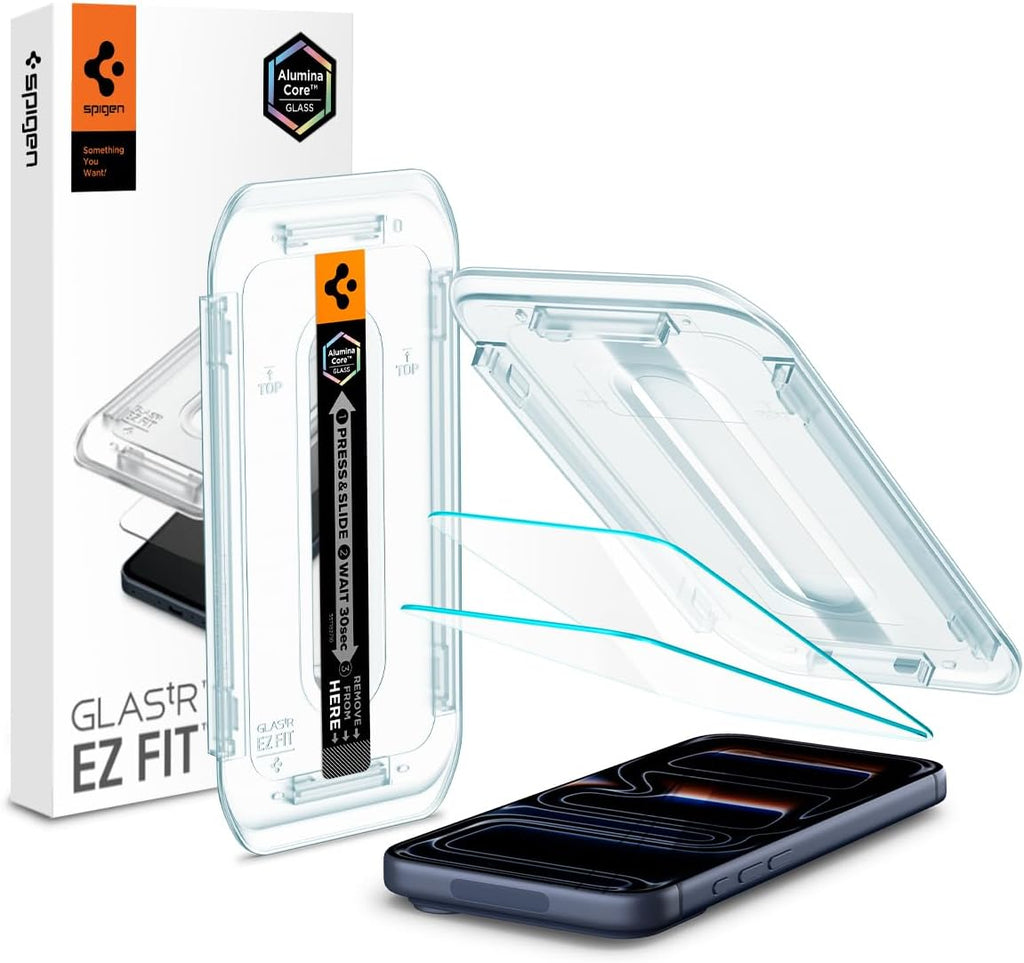 Ultimate Protection for Your iPhone: Spigen Aluminacore Tempered Glass Screen Protector for iPhone 17 Pro, 17, and 16 Pro - 9H+ Hardness, 2 Pack with EZ Fit Installation
