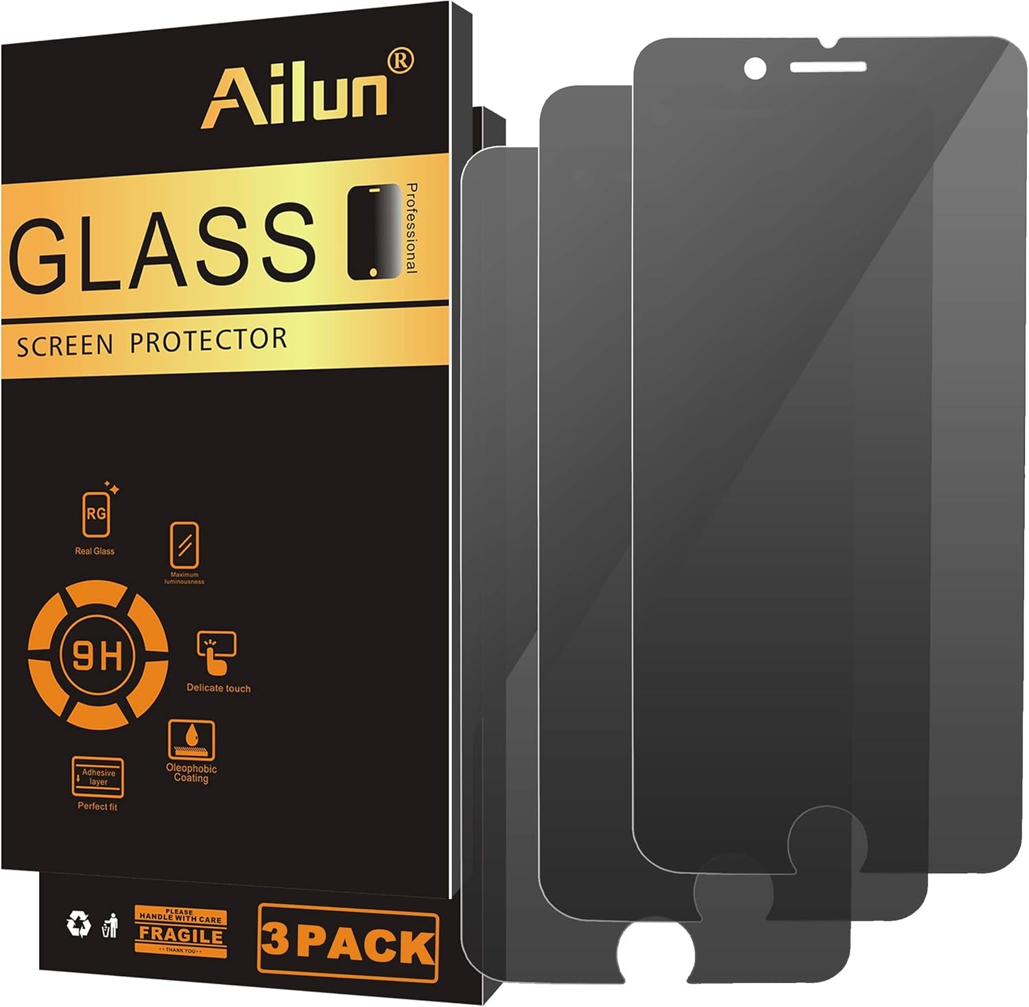 Ailun 3-Pack Privacy Screen Protector for iPhone 16/15/15 Pro - Ultimate Anti-Scratch Tempered Glass for Enhanced Privacy
