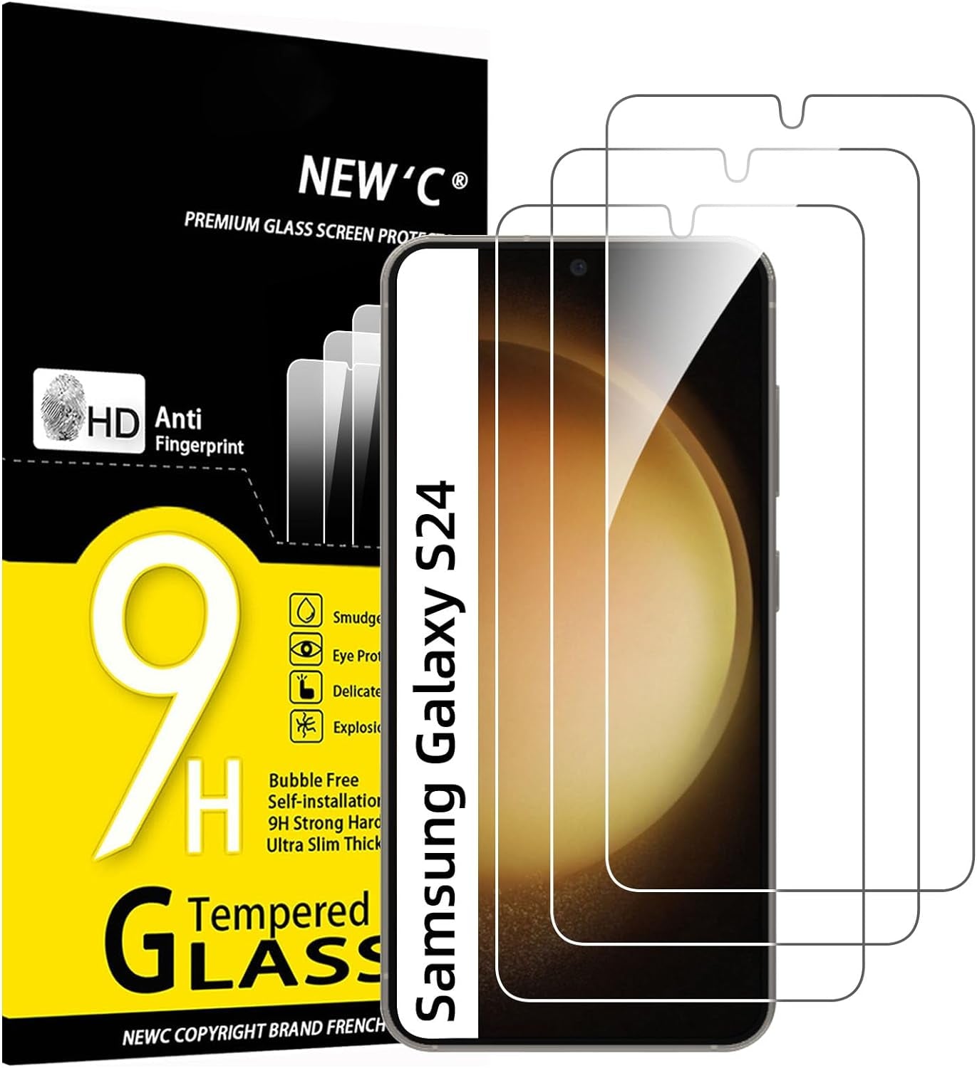 NEW'C 3 Pack Designed for Samsung Galaxy S25 Ultra Screen Protector Tempered Glass, Bubble Free, Ultra Resistant