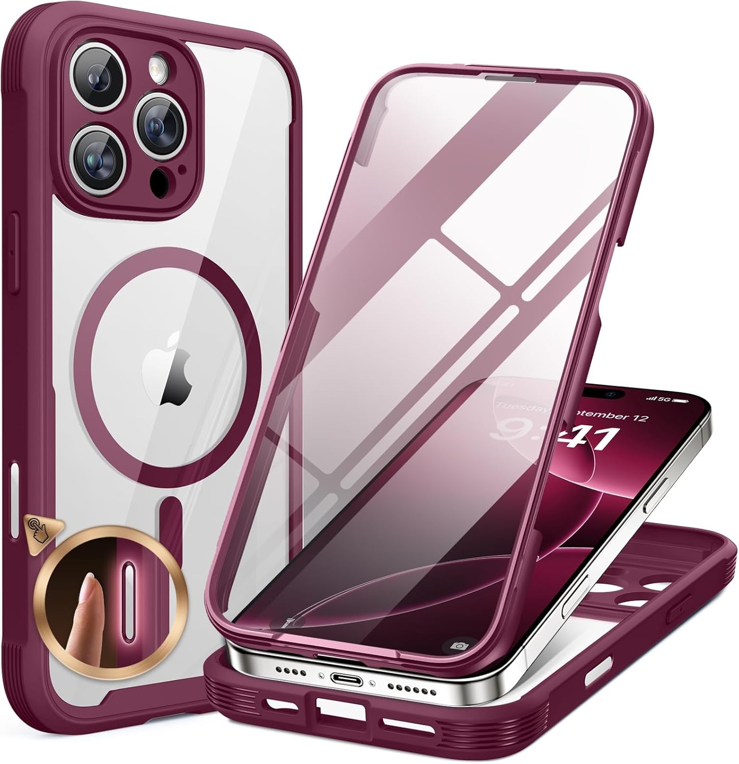 Miracase for Iphone 17 Pro Max Case 6.9" Full-Body Phone Case with Built-In Glass Screen Protector& Full Camera Protector, Camera Control [Magnetic with Magsafe] Drop Proof 17 Promax Cover, Black