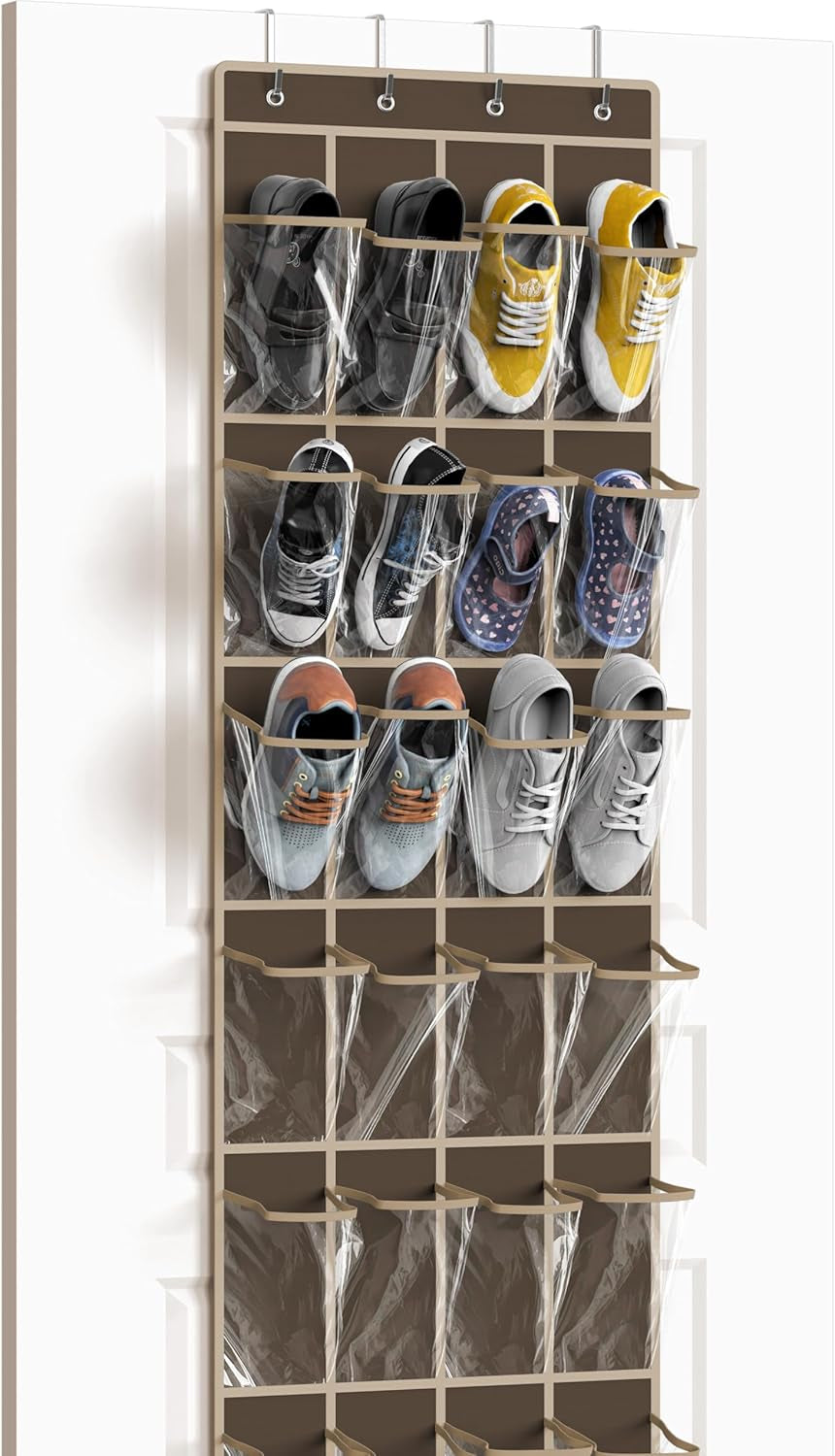 Simple Houseware 24 Pockets - Crystal Clear over the Door Hanging Shoe Organizer, Turquoise (64'' X 19'')